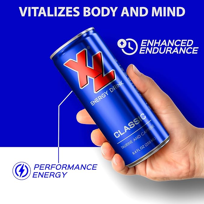 XL Energy Drink 24 Pack Classic Flavor - 80mg Caffeine &amp1000mg Taurine Energy Drinks with B Vitamins – Refreshing Energy Beverage for Energy Boost Focus Performance &amp Endurance – 24 Pack Ene