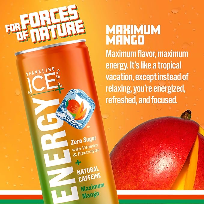 Sparkling Ice +ENERGY Berry Blast &amp Sparkling Ice +ENERGY Power Punch &amp +Energy Maximum Mango Sparkling Water with Vitamins &amp Electrolytes Zero Sugar 12 fl oz Cans (Pack of 12 Each)