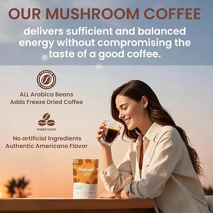Neumina 6-in-1 Mushroom Coffee Energy Coffee with 6 Adaptogenic Mushrooms (Cordyceps Lion's Mane Reishi Chaga Shiitake Turkey Tail) 30 Servings 1200mg Mushrooms