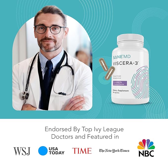 SANE MD - Viscera 3 Postbiotics with Tributyrin - Sodium Butyrate Supplement for Gas and Bloating Relief - Gut Health - IBS &amp Leaky Gut Butyric Acid Supplement - NSF Certified - 30 Capsules