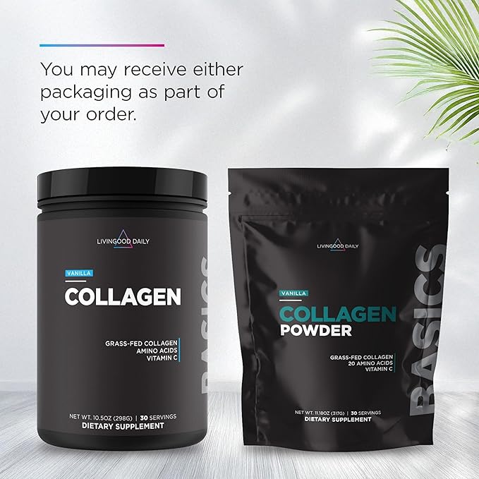 Livingood Daily Vanilla Collagen Powder for Women &amp Men Hydrolyzed Collagen Peptides Powder with Vitamin C Protein with 20 Amino Acids Type I &amp III Grass Fed Keto Paleo Gluten Free 30