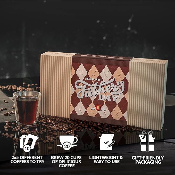 Father's Day Gift Box for Coffee Lovers - 10 of The World's Finest Single Estate Specialty &amp Organic Coffees | Brew &amp Enjoy Anytime Anywhere | Hamper Style Letterbox Gift Idea for Dad &amp H