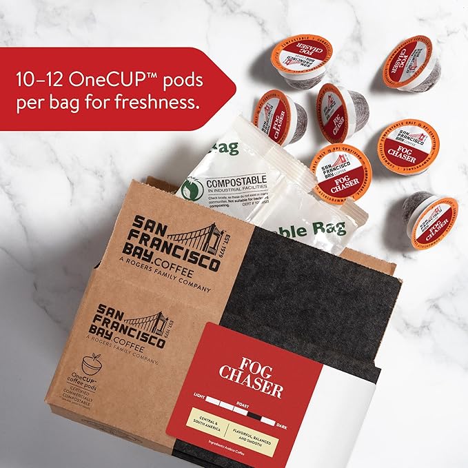 San Francisco Bay Coffee - Medium-Dark Roast - Fog Chaser (80 ct) - Single Serve Coffee Pods Commercially Compostable K Cup Compatible