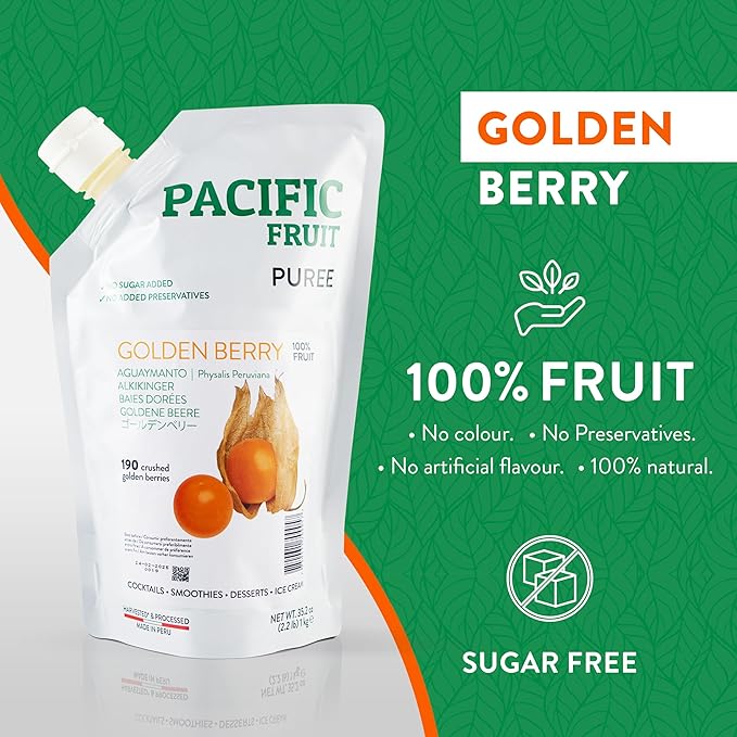 PACIFIC FRUIT - Goldenberry Juice - Physalis juice - Golden Berries Puree - 100% REAL GOLDENBERRY READY TO USE FOR YOUR BEVERAGES! - 100% FRUIT