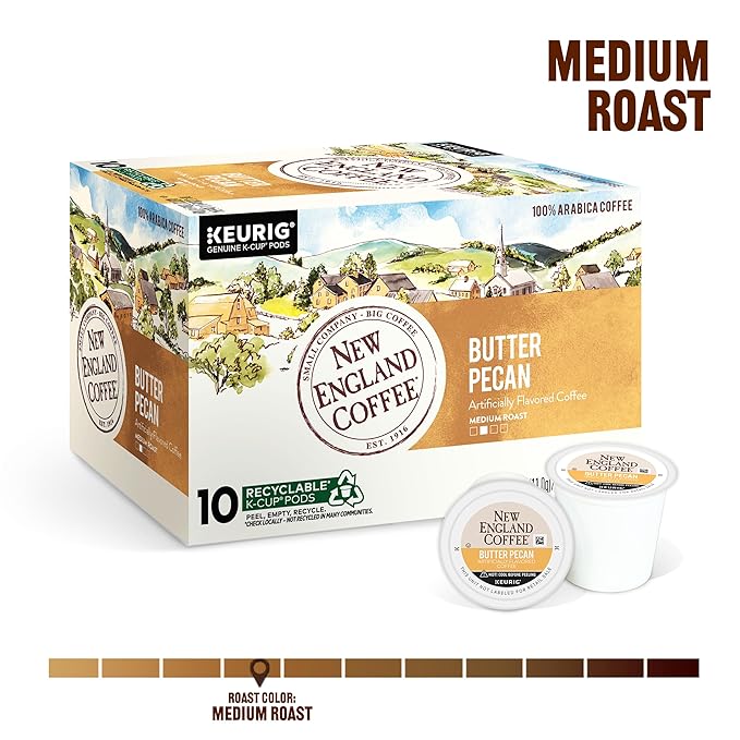 New England Coffee Butter Pecan Medium Roast Single Serve Pods 10ct Box (Pack of 2)