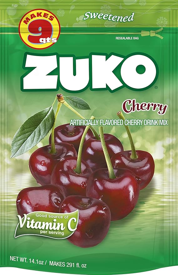 Zuko Cherry Instant Powder Drink | Family Pack | No Sugar Needed | Vitamin C | 14.1 Ounce (Pack of 6)