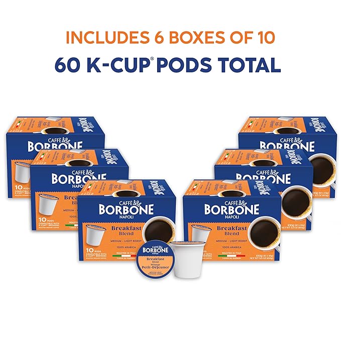 Caffè Borbone Breakfast Blend Coffee (60 Count) – Medium Light Roast 100% Arabica Roasted in Naples with Notes of Chestnut and Caramel – Single Serve Coffee Pods Compatible with K-Cup Brewers