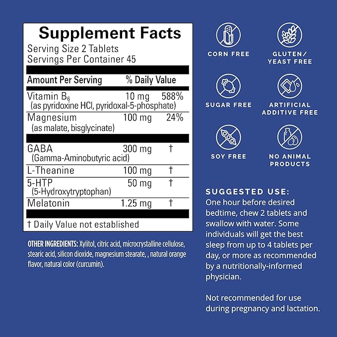 BRAINMD Dr Amen Put Me To Sleep Naturally - 90 Chewable Tablets - with Melatonin L-Theanine Magnesium GABA Vitamin B6 &amp 5-HTP - Gluten Free - 45 Servings