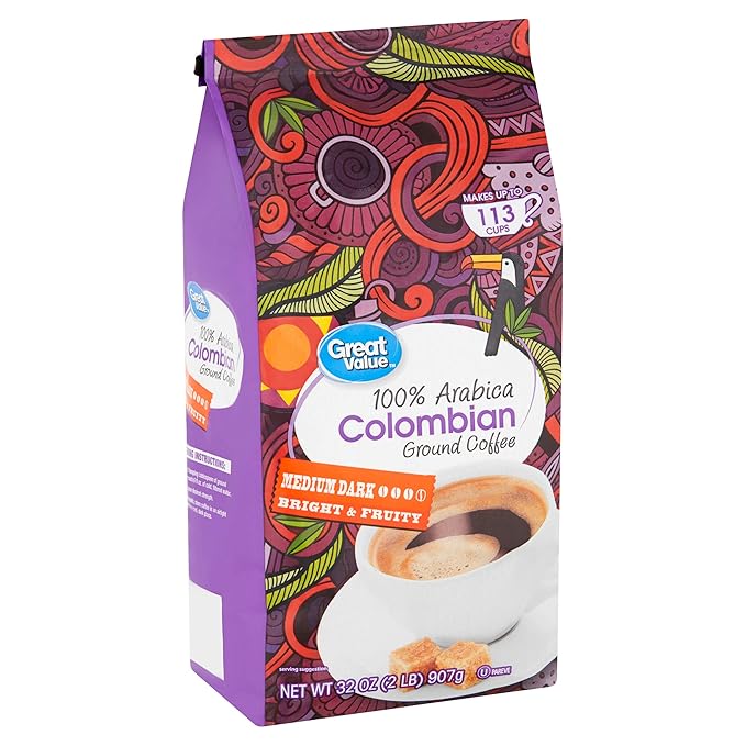 Great Value 100% Arabica Colombian Medium Dark Ground Coffee - 32 oz. (Pack of 2)