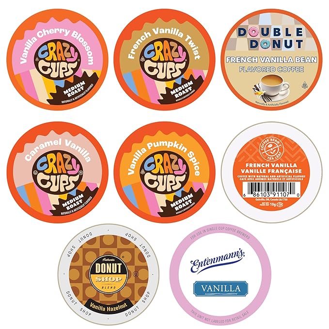 Perfect Samplers French Vanilla Coffee Pods Variety Pack Medium Roast 30 Count for Keurig K-Cup Machines