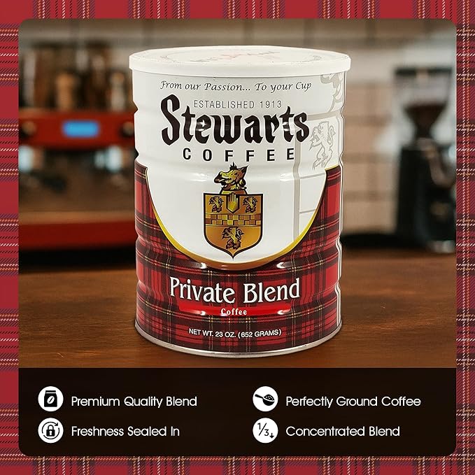 Stewarts Private Blend Medium Roast Ground Coffee - Classic Rich Smooth &amp Full-Bodied Flavor Gourmet Coffee Grounds - Great for Hot Cold Brew Morning Breakfast Cafe &amp More (23oz Pack of 6