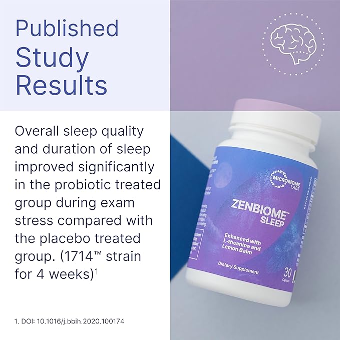 Microbiome Labs Zenbiome Sleep - L Theanine Supplement with Lemon Balm Extract &amp Probiotics with Bifidobacterium Longum - Help Soothe The Gut-Brain Axis at Bedtime (30 Capsules)