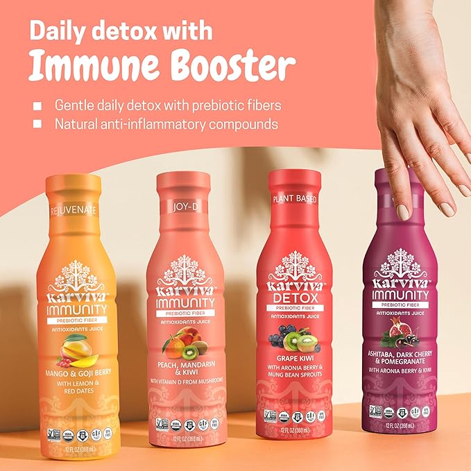 Karviva Organic Detox Juice Cleanse &amp Immunity Boost Ancient Remedies for Gentle Detox &amp Restore Digestion Prebiotics Vitamin C D &amp Marine Collagen Low-Sugar Gluten-Free 1 to 3 Day
