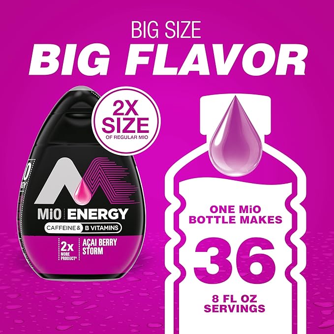 MiO Energy Acai Berry Storm Naturally Flavored with other natural flavors Liquid Water Enhancer Drink Mix with Caffeine &amp B Vitamins with 2X More (3.24 fl. oz. Bottle) (Pack of 4)