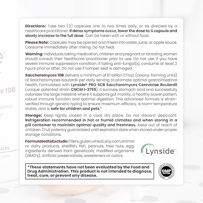 Saccharomyces Boulardii Probiotics 10 Billion CFU Made in USA | No Fillers Patented Strain: Lynside CNCM I-3799 Probiotics for Men and Women | Pure TheraPro Rx Pharma Grade 120 Count