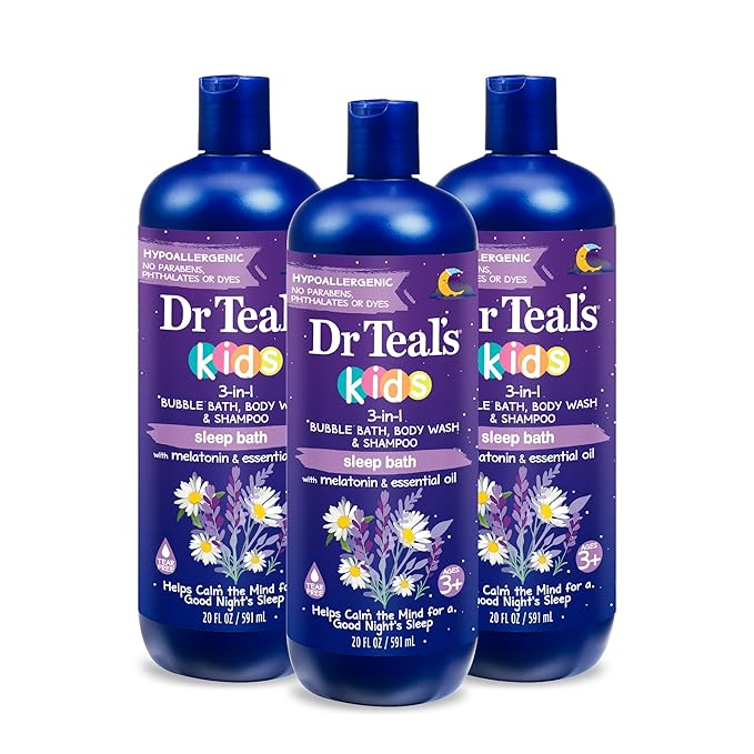 Dr Teal's Sleep Spray with Melatonin &amp Essential Oil Blend 6 fl oz (Pack of 3) &amp Kids 3-in-1 Sleep Bath: Bubble Bath Body Wash &amp Shampoo with Melatonin &amp Essential Oil 20 fl oz (Pac