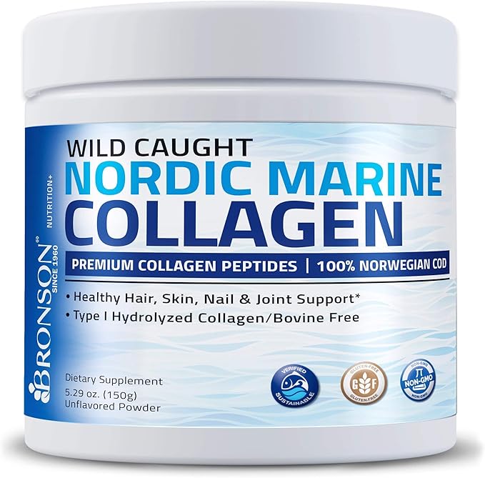 Bronson Marine Collagen Peptides Hydrolyzed Protein Powder 100% Wild Caught Nordic Cod + Selenium 200 Mcg for Immune System Thyroid Prostate and Heart Health
