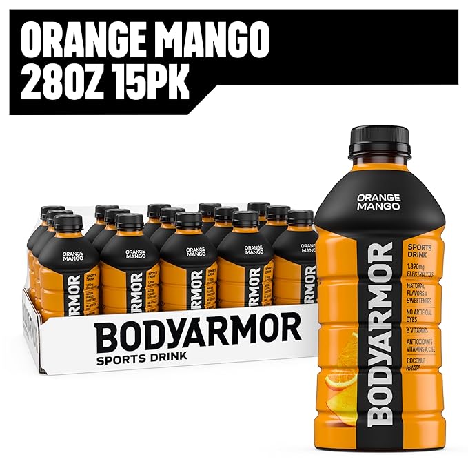 BODYARMOR Sports Drink Orange Mango Electrolyte Drink Hydration 28 Fl Oz Bottles (15 Pack) Flavored Coconut Water with B Vitamins &amp Antioxidants