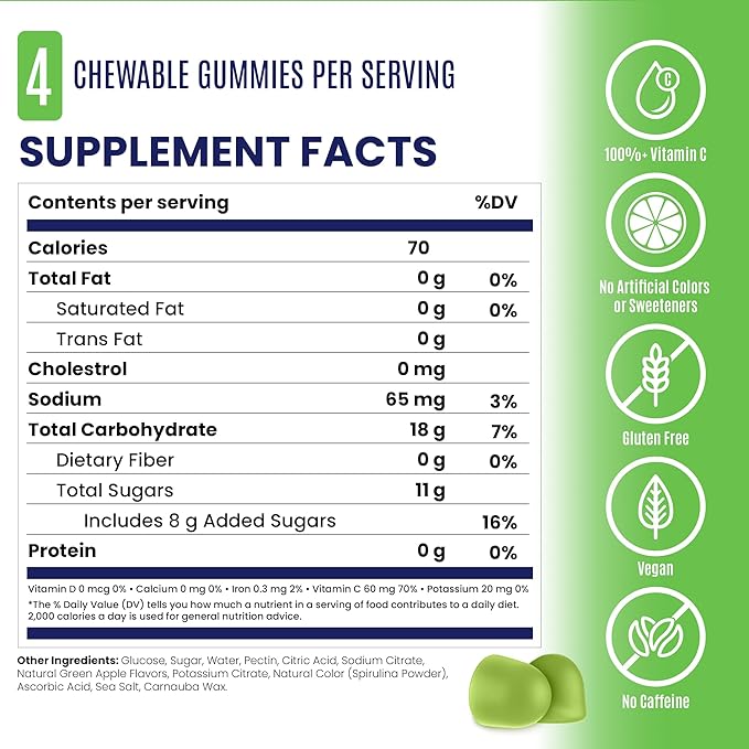 SaltStick Energy Gummies with Electrolytes Green Apple Easy to Chew 10 Packs 80 Gummies
