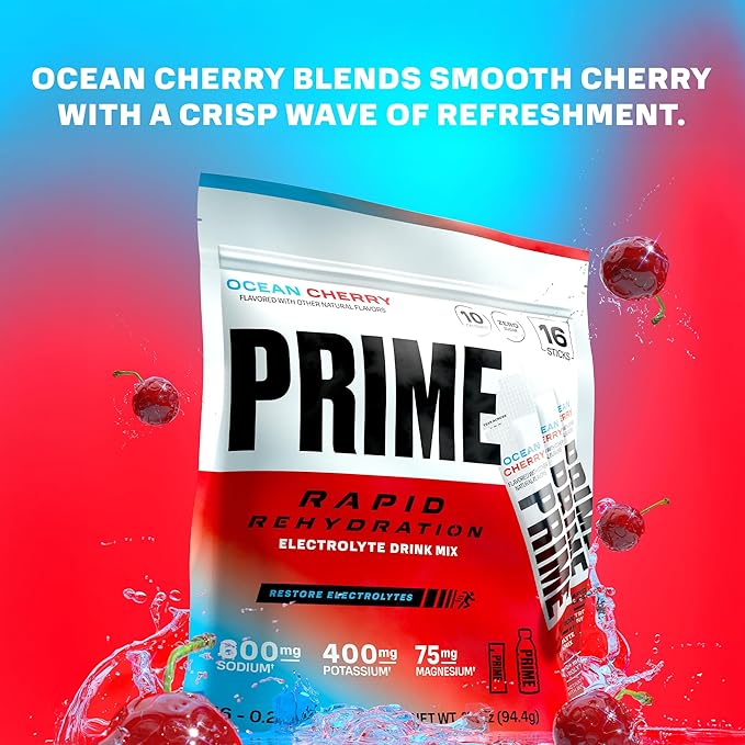 PRIME HYDRATION Berry Freeze Cherry Freeze &amp Ice Pop 12 Fl Oz Variety Sports Drinks &amp Rapid Rehydration Electrolyte Powder Sticks Ocean Cherry &amp 12 Pack Black Graffiti Squeeze Sports
