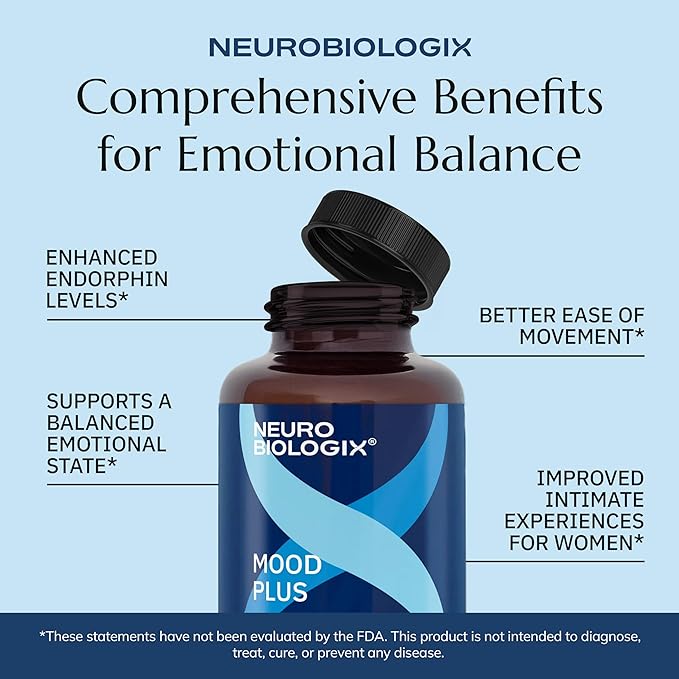 Neurobiologix Mood Plus for Men and Women Mood &amp Stress Support Supplement with GABA 5-HTP Ashwagandha Magnesium &amp Chamomile for Emotional Balance Relaxation &amp Serotonin Support 60 C
