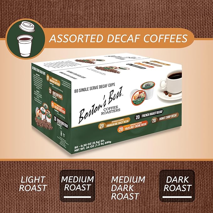 Boston’s Best - Decaf Assortment Flavored Coffee Blends Dessert Gourmet Compatible with Keurig Coffee Maker 1 Count (80 Single Serve Medium Roast Cups)