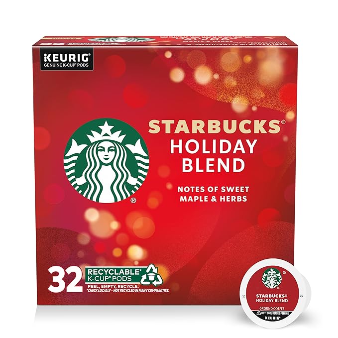 Starbucks K-Cup Coffee Pods Medium Roast Coffee for Keurig Brewers Holiday Blend 100% Arabica Limited Holiday Edition 1 Box (32 Pods)