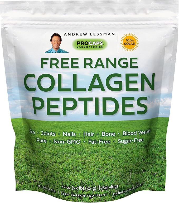 ANDREW LESSMAN Free Range Collagen Peptides Powder 240 Servings - Supports Smooth Soft Skin Comfortable Joints. Pure. Super Soluble. Unflavored. No Sugar. No Additives.