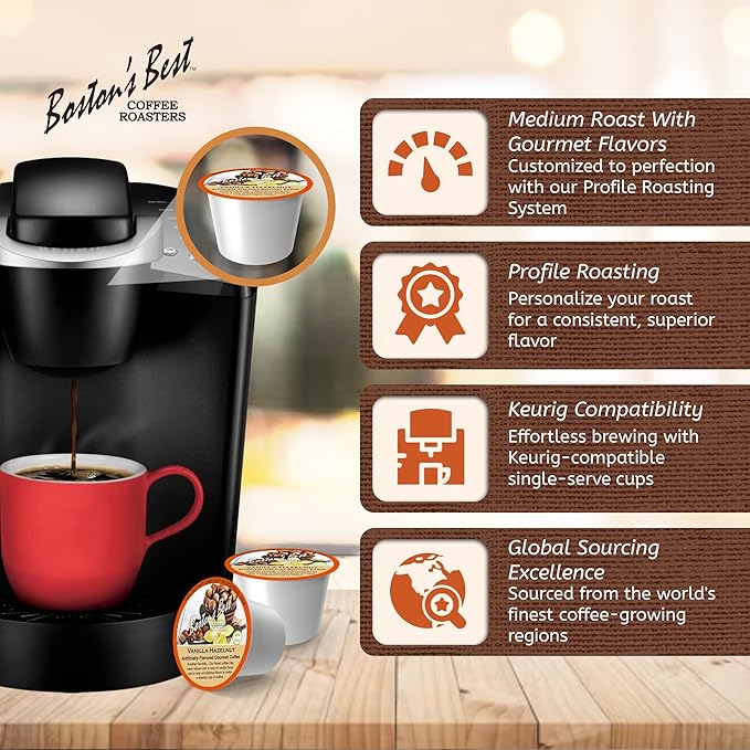Boston’s Best - Vanilla Hazelnut Delicious Medium Roast Flavored Gourmet Coffee Compatible with Keurig Coffee Maker 24 Count (Pack of 4)