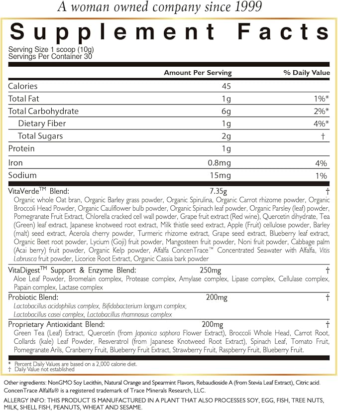 Cocó March N.M.D VitaVerde Green Juice Powder 50 Superfoods Enzymes &amp Probiotics- Refresh Flavor Organic - Vegan Paleo Friendly Dairy Free Keto Friendly GMO Free 10.58 oz 300 g