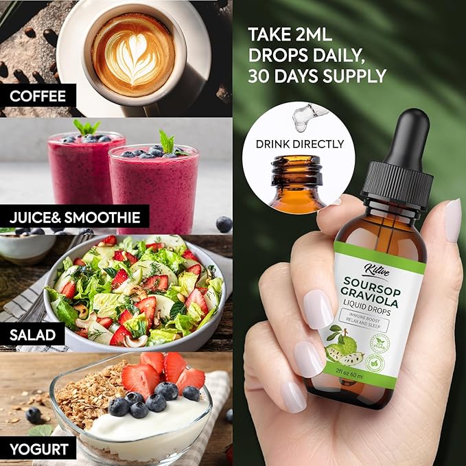 Organic Soursop Bitters Liquid Drops: Cell Support &amp Regeneration Immune Boost Relaxation-Organic Soursop Bitters Liquid Extract Pure Vegan Gluten-Free for Men &amp Women 60ml