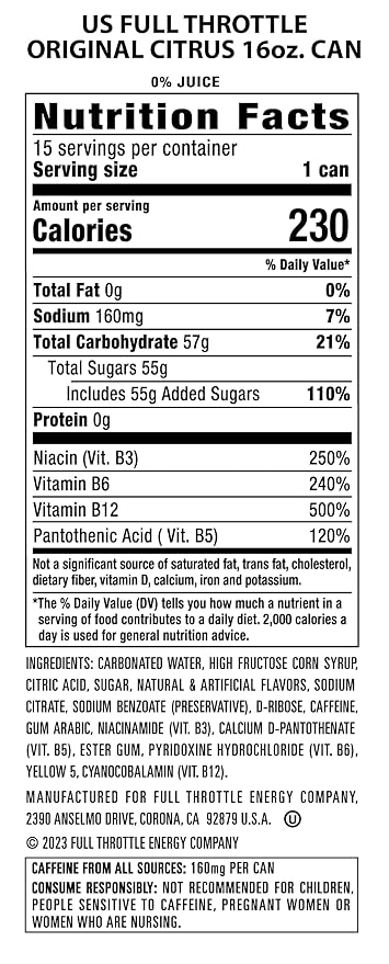 Full Throttle Citrus: Hard-Working Energy Drink. 16 Fl oz | Pack of 15
