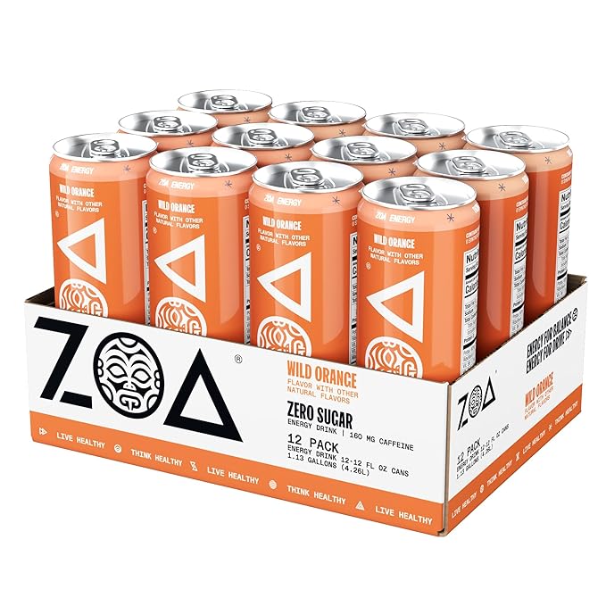 ZOA Zero Sugar Energy Drinks Tropical Taste Pack - Sugar Free with Electrolytes Healthy Vitamin C Amino Acids Essential B-Vitamins and Caffeine from Green Tea - 12 Fl Oz (Pack Of 36)