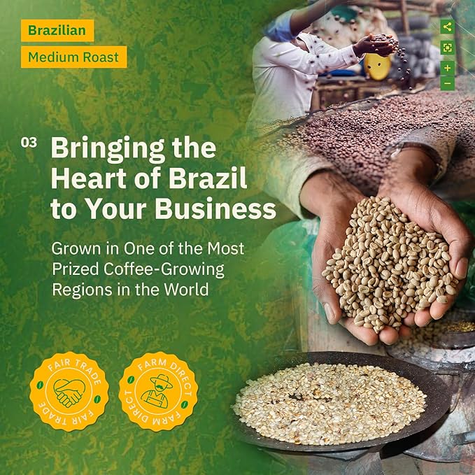 Brazilian Santos Medium Roast Coffee Beans - Single Origin Arabica Coffee Beans Freshly Roasted to Order Coarse French Press Grind Coffee Low Acid with Smooth Cocoa Notes Specialty Grade - 5LB