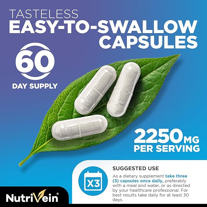 Nutrivein Premium Multi Collagen Pills 2250 mg - 180 Easy-to-Swallow Collagen Capsules: Type I II III V X Hydrolyzed Protein Peptides for Women and Men - Aging Joints Hair Skin Bones &amp Na