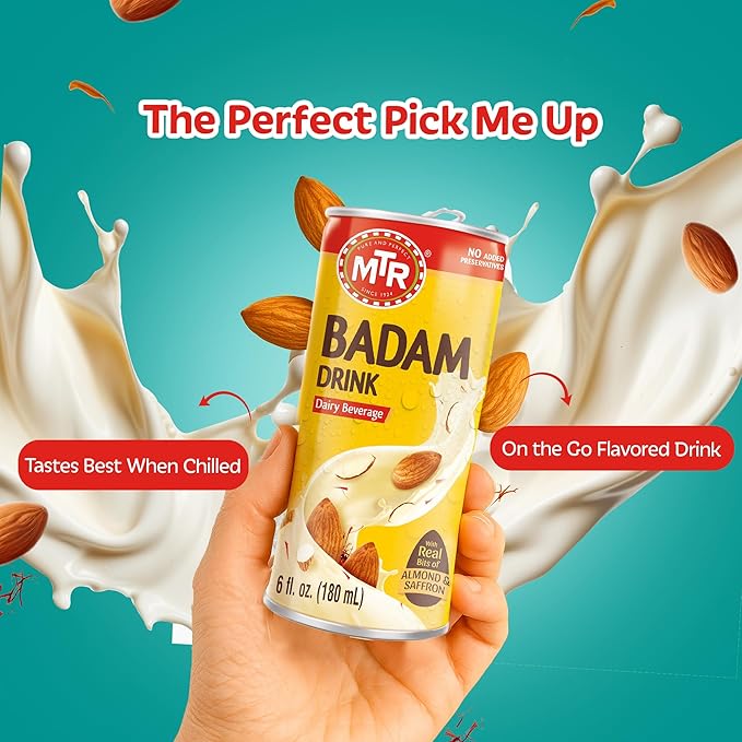 MTR Badam Drink Ready-to-Drink - Authentic Indian Almond Milk Beverage Real Bits of Almond &amp Saffron No Added Preservatives No Added Artificial Flavors &amp Colors Gluten-Free Refreshing Dr