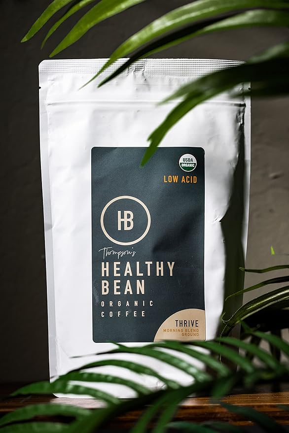 Healthy Bean Coffee Thrive Morning Blend - Whole Bean Low Acid Coffee for Sensitive Stomach Smooth and Rich Flavor - USDA Organic Medium Roast Coffee Beans 11oz
