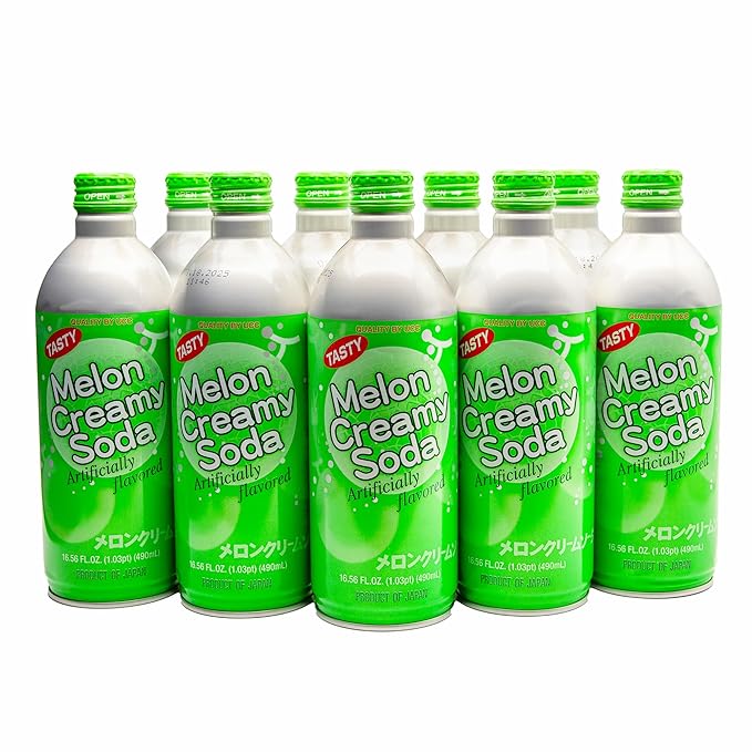 UCC Melon Creamy Soda - Ready To Drink Melon Soda Convenient Bottled Drink 16.57oz Each (Pack of 12) Carbonated Drink Artificial Melon Flavor Imported from Japan
