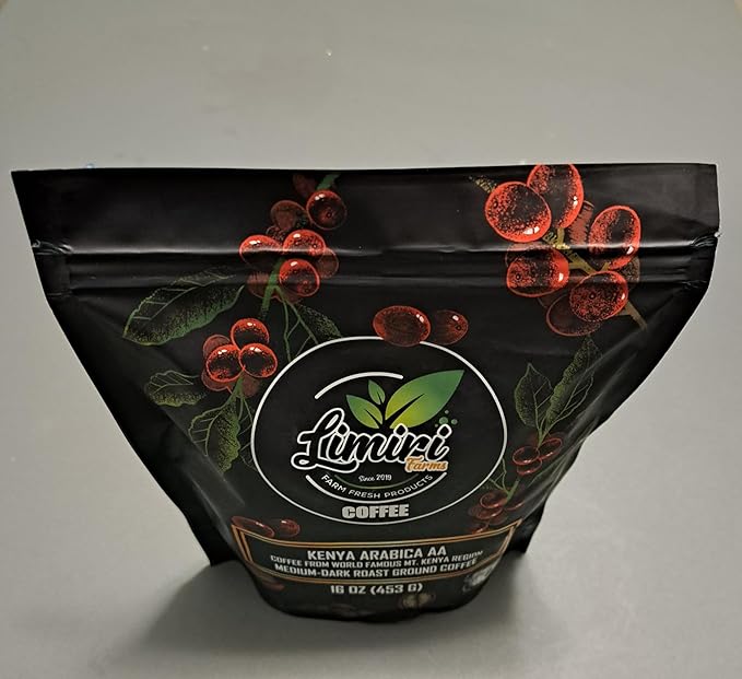 Limiri Kenya Arabica AA Coffee Medium-Dark Roast Ground Coffee Mt. Kenya Region 16 oz (453 g)