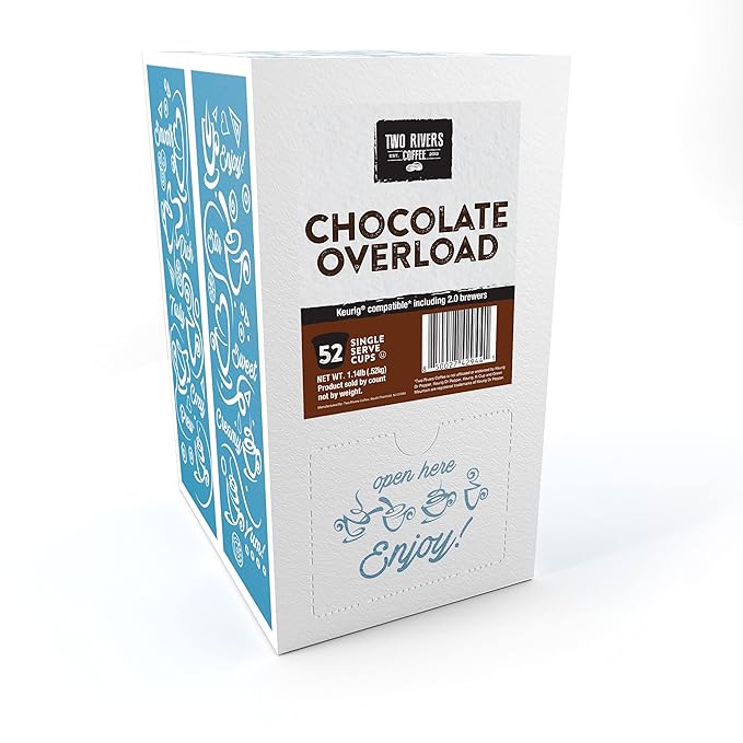 Two Rivers Coffee Chocolate Overload Coffee Pods Sampler Compatible with K Cup Brewers Including 2.0 Flavored Single Serve Variety Pack 52 Count