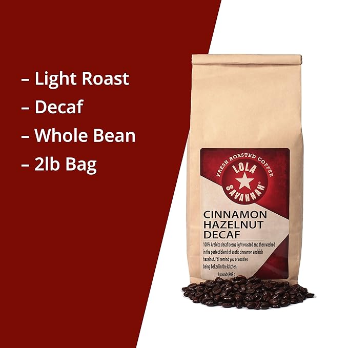 Lola Savannah Cinnamon Hazelnut Whole Bean Decaf Coffee 2lb