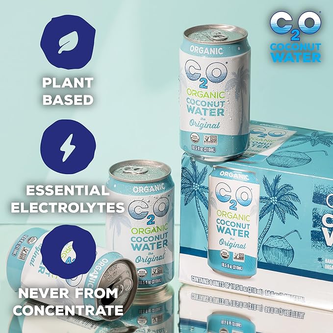 C2O - Organic Coconut Water The Original Flavor (24 Pack 3 Fridge Pack Boxes) - Fresh Coconut Water Non GMO Canned Water - Natural Hydration Essential Electrolytes Potassium - 24 Cans 10.5 FL OZ