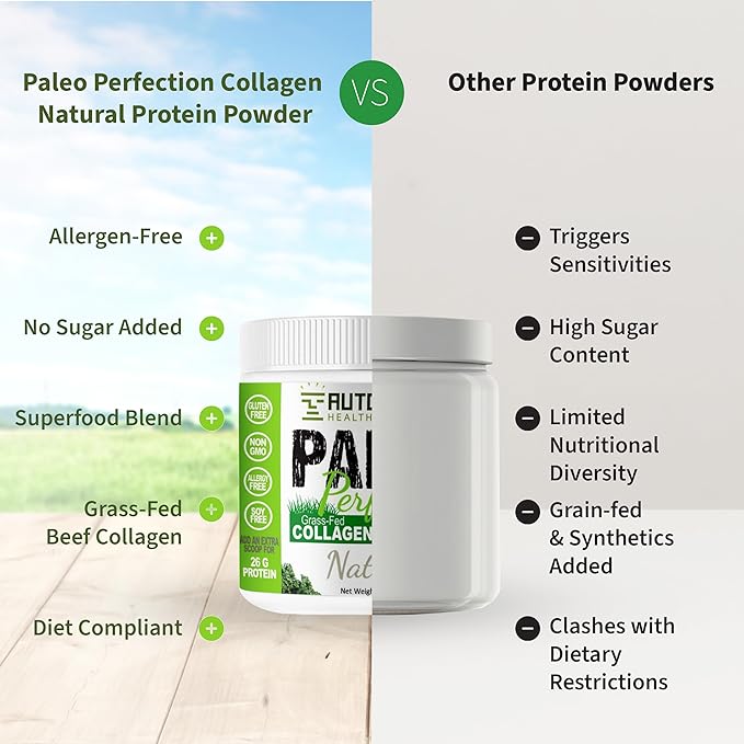 Paleo Perfection Vanilla Banana Grass Fed Beef Collagen Protein Powder Without Stevia - Paleo Keto SCD AIP Protein Powder with Apple Fiber Carrot &amp Broccoli - 1lb Protein Powder &amp Superfoo