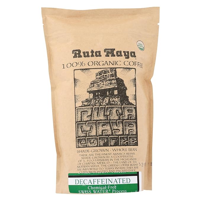 Ruta Maya Coffee Coffee Shade Grown Whole Bean Decaffeinated Organic 12 Ounce