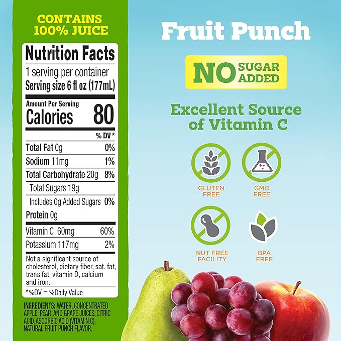 good2grow 100% Fruit Punch Flavored Juice for Kids - Juice Bottles Bulk 24 Pack Reusable Bottle No Sugar Added Good Source of Vitamin C - 6 fl oz Pack of 24 (Spill Proof Tops Not Included)