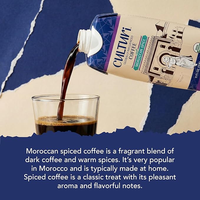 Culturi Coffee | Moroccan Spice | North African Influenced Low Calorie Authentic Flavored North African Coffee 11oz Can (12 Count)
