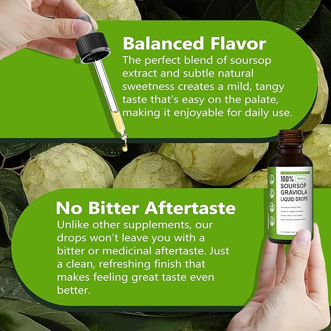 Soursop Bitters Liquid100% Pure Organic Soursop Graviola Liquid Drops with Vitamin C | Immune Boost &amp Relax Liver and Sleep Sugar Vegan Non-GMO Natural Flavor 2 Fl Oz 60 ml