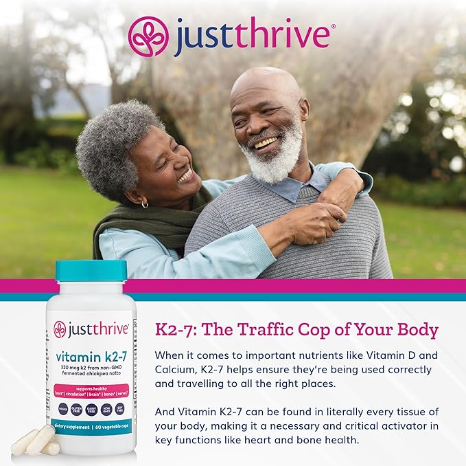 Just Thrive Vitamin K2-7 - Bone Brain and Heart Health K2 Vitamin Supplement 60 Capsules