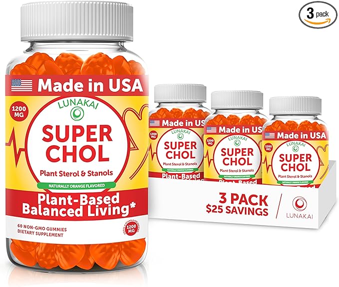 Lunakai USA Made Super Chol Gummies – 1200mg Plant Sterols &amp Stanols for Natural Cholesterol Support – Daily Phytosterol Supplement for Adults – 3 Pack