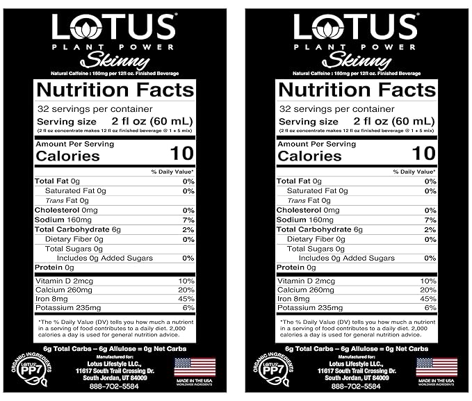 Lotus Plant Power 5:1 Energy Concentrate 64 fl. oz. (Skinny Gold) Pack of 2 (Packaging May Vary)